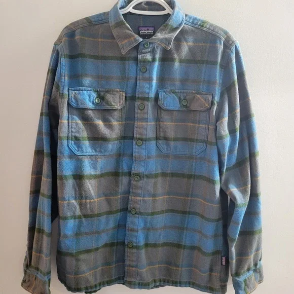 Patagonia Fjord Long Sleeve Flannel Button Up Men's Size Medium Plaid Blue Gray - Picture 1 of 5